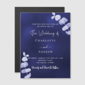 ネイビーブルーユーカリ結婚プルーズ マグネット招待状 (正面/裏面)