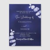 ネイビーブルーユーカリ結婚プルーズ マグネット招待状 (正面)
