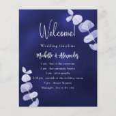 ネイビーブルーユーカリ結婚式のタイムライン チラシ (正面)