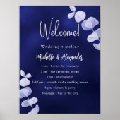 ネイビーブルーユーカリ結婚式のタイムライン ポスター (正面)