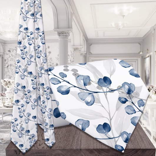 ネイビーブルーユーカリ緑の水色結婚の ネクタイ