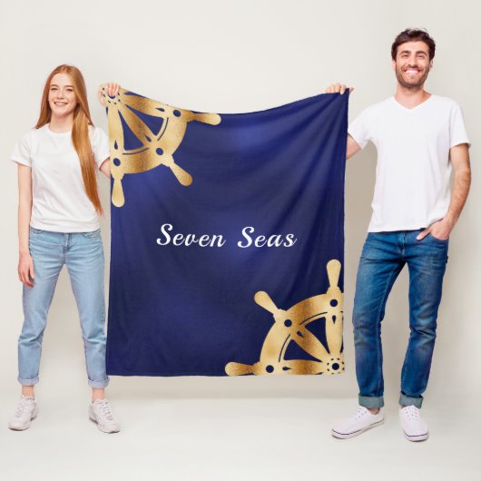 ネイビーブルーヨットボート名金ゴールドハンドル フリースブランケット (インサイチュ)