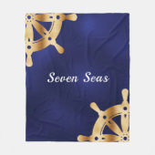 ネイビーブルーヨットボート名金ゴールドハンドル フリースブランケット (正面)