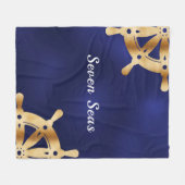 ネイビーブルーヨットボート名金ゴールドハンドル フリースブランケット (正面(横))