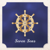 ネイビーブルーヨットボート名金ゴールドハンドル ペーパーコースター (正面)