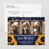 ネイビーブルーライツヒマワリ3 Photo Save The Date 案内ポストカード (正面/裏面)
