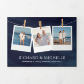 ネイビーブルーライトハウスイルボー航海のト結婚ズ 三つ折り招待状 (カバー)