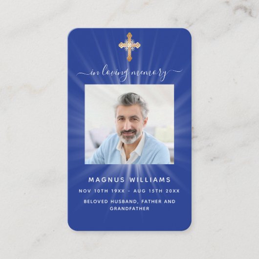 ネイビーブルーライトフォトクロス葬儀祈りの言葉カード 名刺 (正面)
