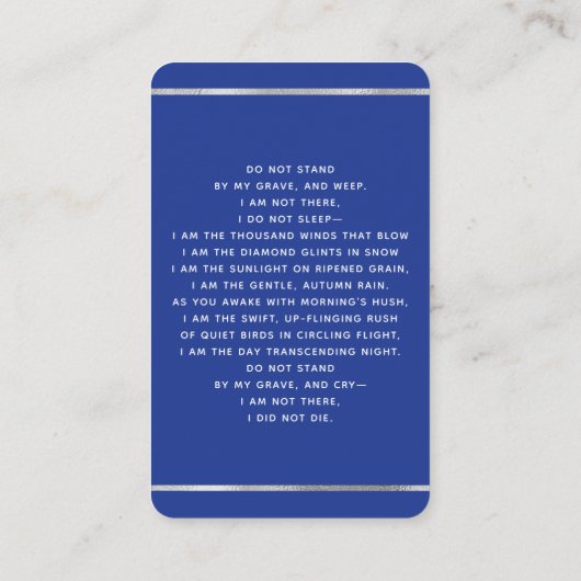 ネイビーブルーライトフォトクロス葬儀祈りの言葉カード 名刺 (裏面)