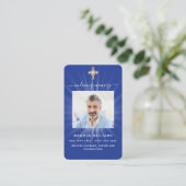 ネイビーブルーライトフォトクロス葬儀祈りの言葉カード 名刺 (スタンド正面)