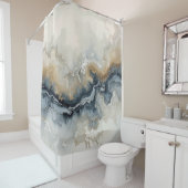 ネイビーブルーライトブルーブラウングレーモダン抽象芸術 シャワーカーテン (インサイチュ)