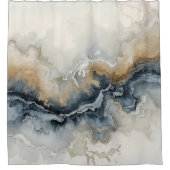 ネイビーブルーライトブルーブラウングレーモダン抽象芸術 シャワーカーテン (正面)