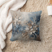 ネイビーブルーライトブルーブラウンモダンフローラ クッション (ブランケット)