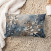 ネイビーブルーライトブルーブラウンモダンフローラ ランバークッション (ブランケット)