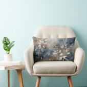 ネイビーブルーライトブルーブラウンモダンフローラ ランバークッション (椅子)