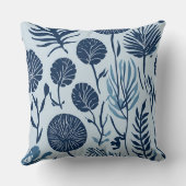 ネイビーブルーライトブルーボタニカルフローラプリント クッション (裏面)