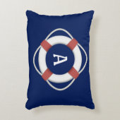 ネイビーブルーライフサ航海のーバーモノグラム アクセントクッション (正面(垂直))