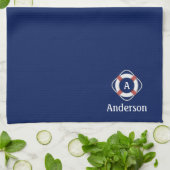 ネイビーブルーライフサ航海のーバーモノグラム キッチンタオル (折り畳み)