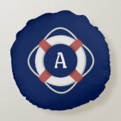 ネイビーブルーライフサ航海のーバーモノグラム ラウンドクッション (裏面)