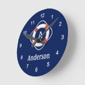 ネイビーブルーライフサ航海のーバーモノグラム ラウンド壁時計 (傾斜)