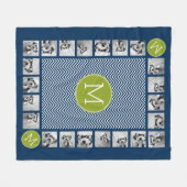 ネイビーブルーライムグリーンシブロンカスタムズモノグラム フリースブランケット (正面(横))