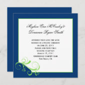 ネイビーブルーライムグリーン渦巻きポスト結婚ズ 招待状 (正面/裏面)