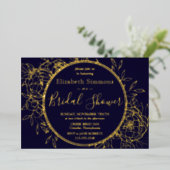 ネイビーブルーラインモダン牡丹トワールブライダルシャワー 箔招待状 (立ち正面)