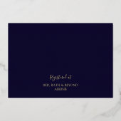 ネイビーブルーラインモダン牡丹トワールブライダルシャワー 箔招待状 (裏面)