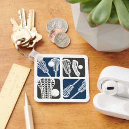 ネイビーブルーラクロスの棒とボールのブロック キーホルダー