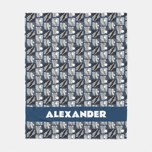 ネイビーブルーラクロスの棒とボールのブロック フリースブランケット (正面)