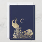 ネイビーブルーラグジュアリー金ゴールド王室のピーコックバースデーパーティー 招待状 (裏面)