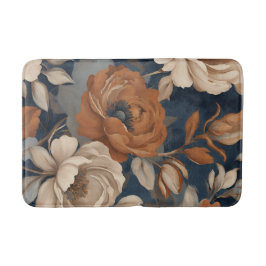 ネイビーブルーラストオレンジファームハモダンウスフローラ バスマット