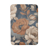 ネイビーブルーラストオレンジファームハモダンウスフローラ バスマット (正面縦)