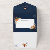 ネイビーブルーラストオールインワンQRコードパンパスグラス オールインワン招待状 (外側)