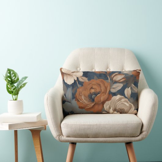 ネイビーブルーラストファームハモダンウスフローラ ランバークッション (椅子)