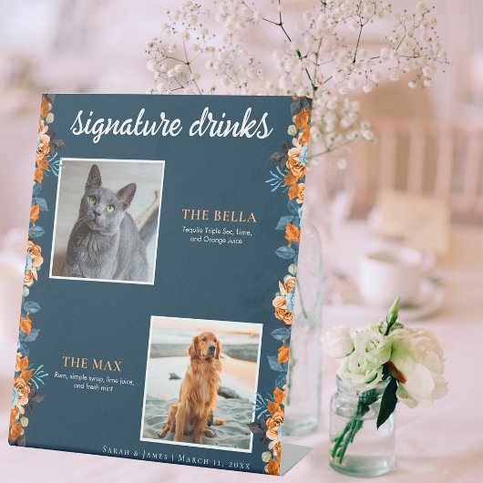 ネイビーブルーラストフローラ2フォトペットシグネチャードリンク 台座サイン