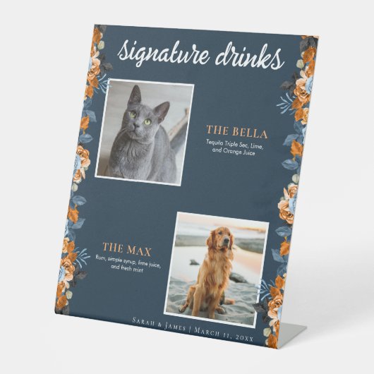 ネイビーブルーラストフローラ2フォトペットシグネチャードリンク 台座サイン (正面)