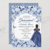 ネイビーブルーラッシュバラプリンセスキンセアニラ 招待状 (正面/裏面)