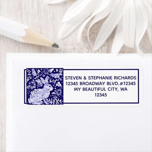 ネイビーブルーラビットバニーバードフローラデッダムデルフト ラベル (インサイチュ)