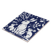 ネイビーブルーラビットバニーリーフウッドランドアニマルトリベット タイル (側面)