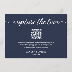 ネイビーブルーラブQRコードの写真を結婚キャプチャ エンクロージャーカード