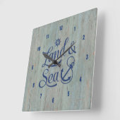 ネイビーブルーランド&シー航海のいかり文字デザイン スクエア壁時計 (傾斜)