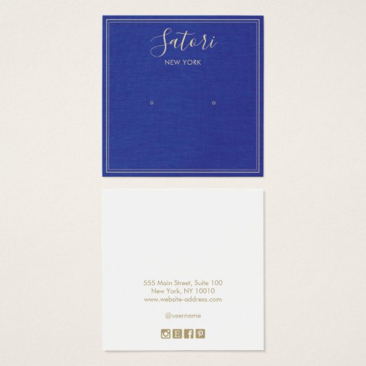 ネイビーブルーリネンのシグネチャースタッドイヤリングディスプレイ (正面&裏面)