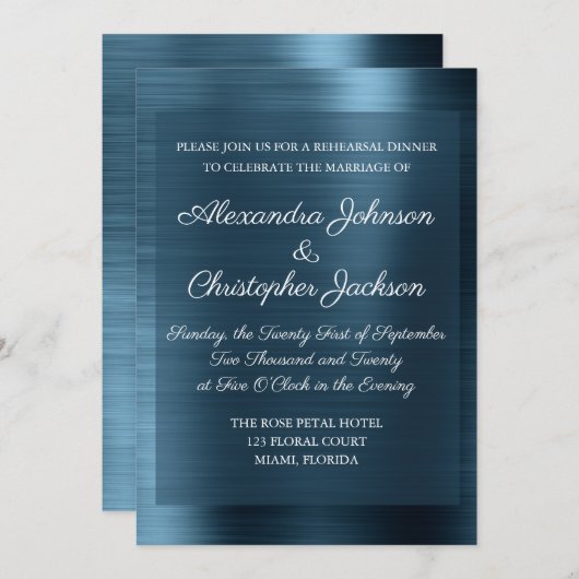 ネイビーブルーリハエレガントーサルディナー 招待状 (正面/裏面)