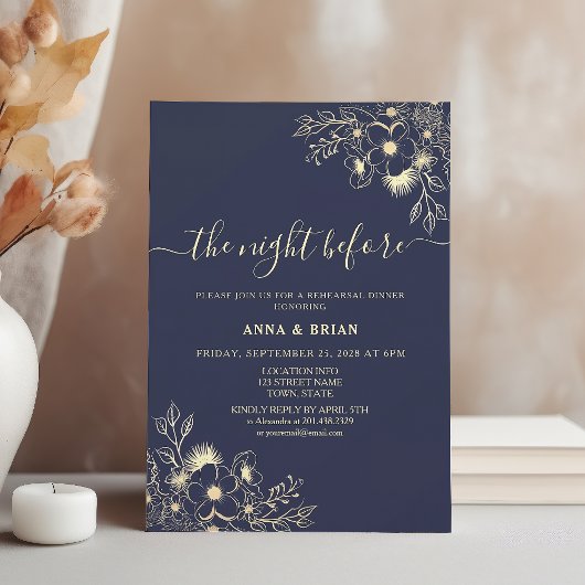 ネイビーブルーリハーサルディナーの前の夜 招待状