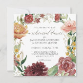 ネイビーブルーリハーサルディナー素朴フローラレッドローズ 招待状 (正面)