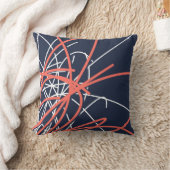 ネイビーブルーリビングコーラル&ホワイトモダン抽象芸術 クッション (ブランケット)