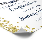 ネイビーブルーリース金ゴールドグリッター確認ようこそ ポスター (角)