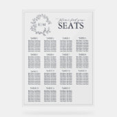 ネイビーブルーリーフェリークレストモノグラム結婚の座席 アクリルサイン (正面)