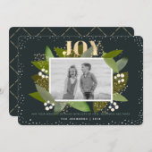 ネイビーブルーリーフクリスマスホリデーフォトカード シーズンカード (正面/裏面)